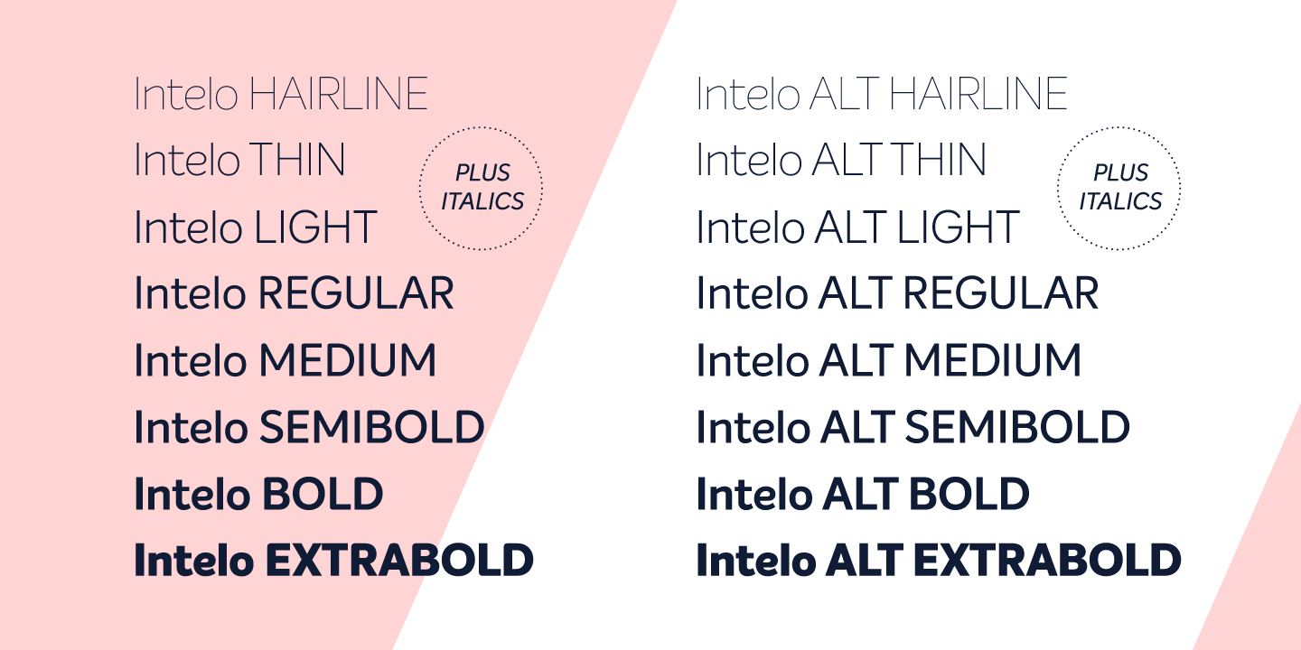 Ejemplo de fuente Intelo Alt Light Italic